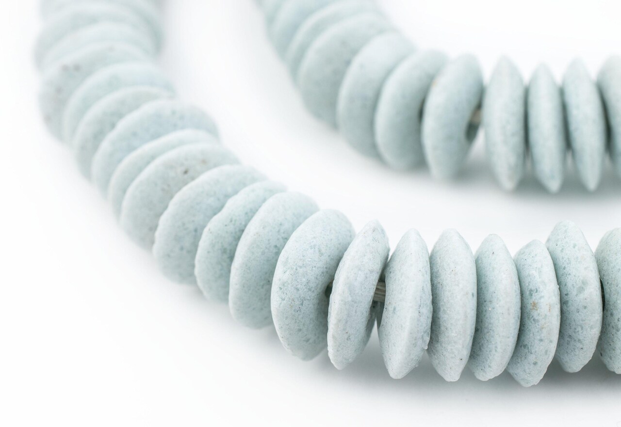 The Bead Chest Ashanti Fair Trade Glass Saucer Beads - African Tribal Ethnic Disk Rondelle Spacers (Light Aqua)